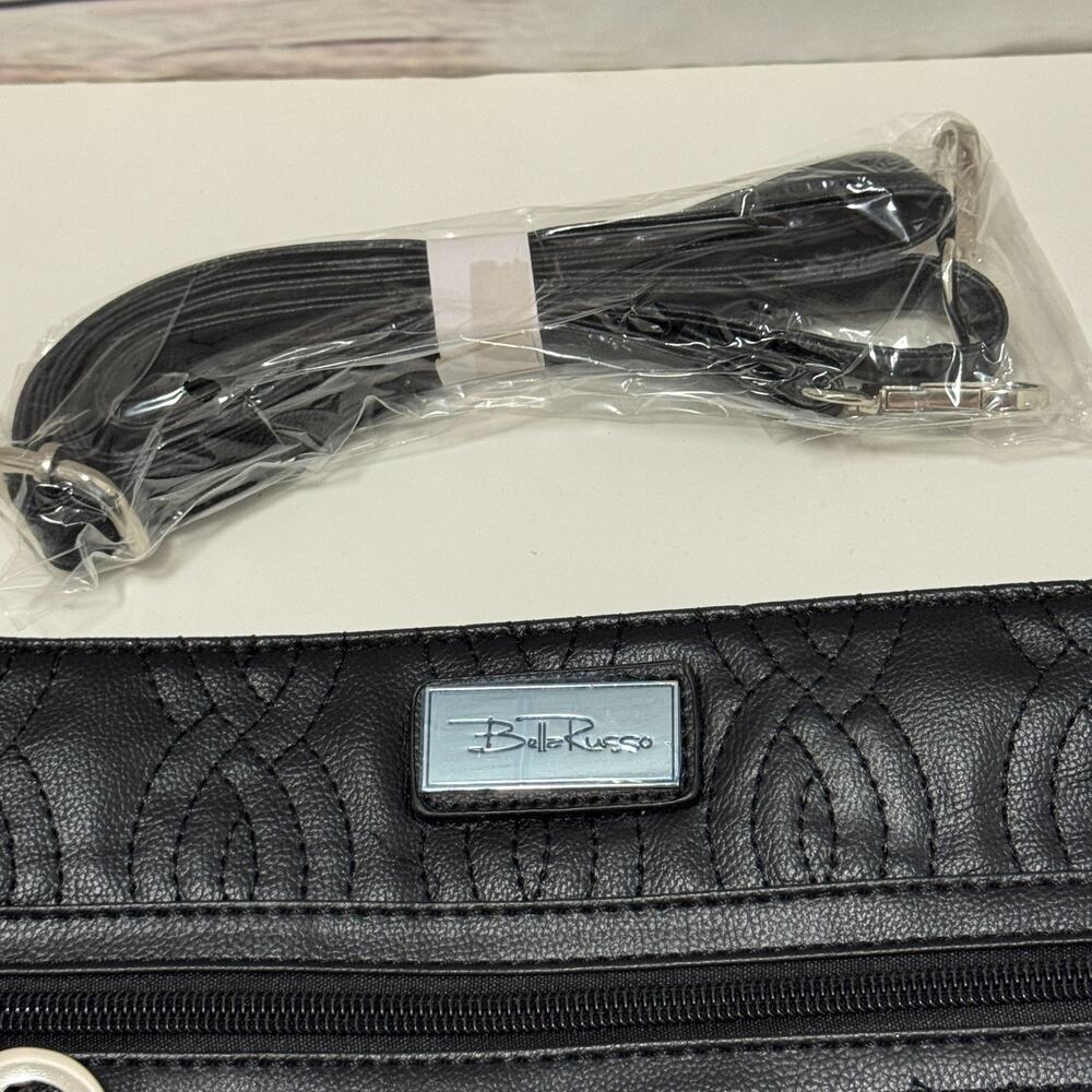 Bella Russo Quilted Crossbody Purse Black Silver Heart Tassel Hand Bag Zipper - Picture 5 of 8